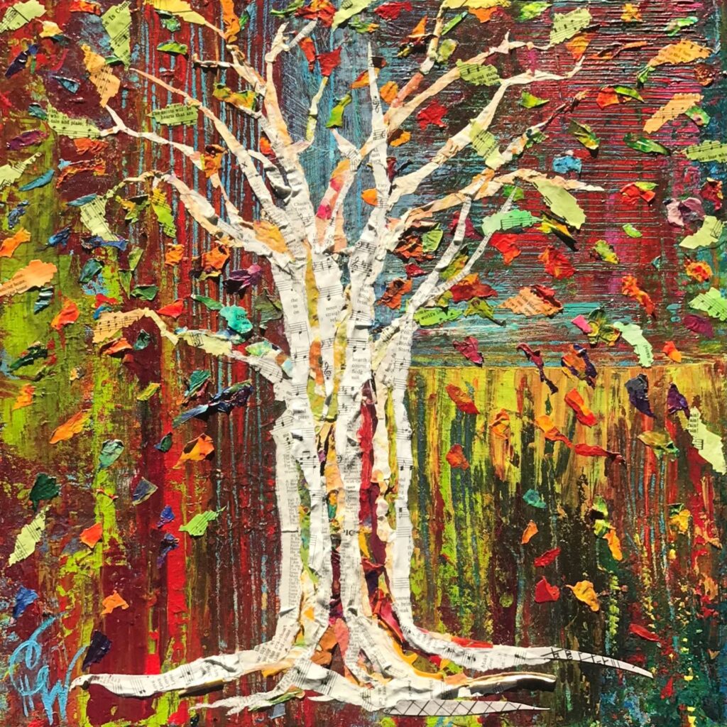 New Tree, Acrylic Collage, Mixed Media, Cheryl White, Artist, Blogger, Paintonmywalls,