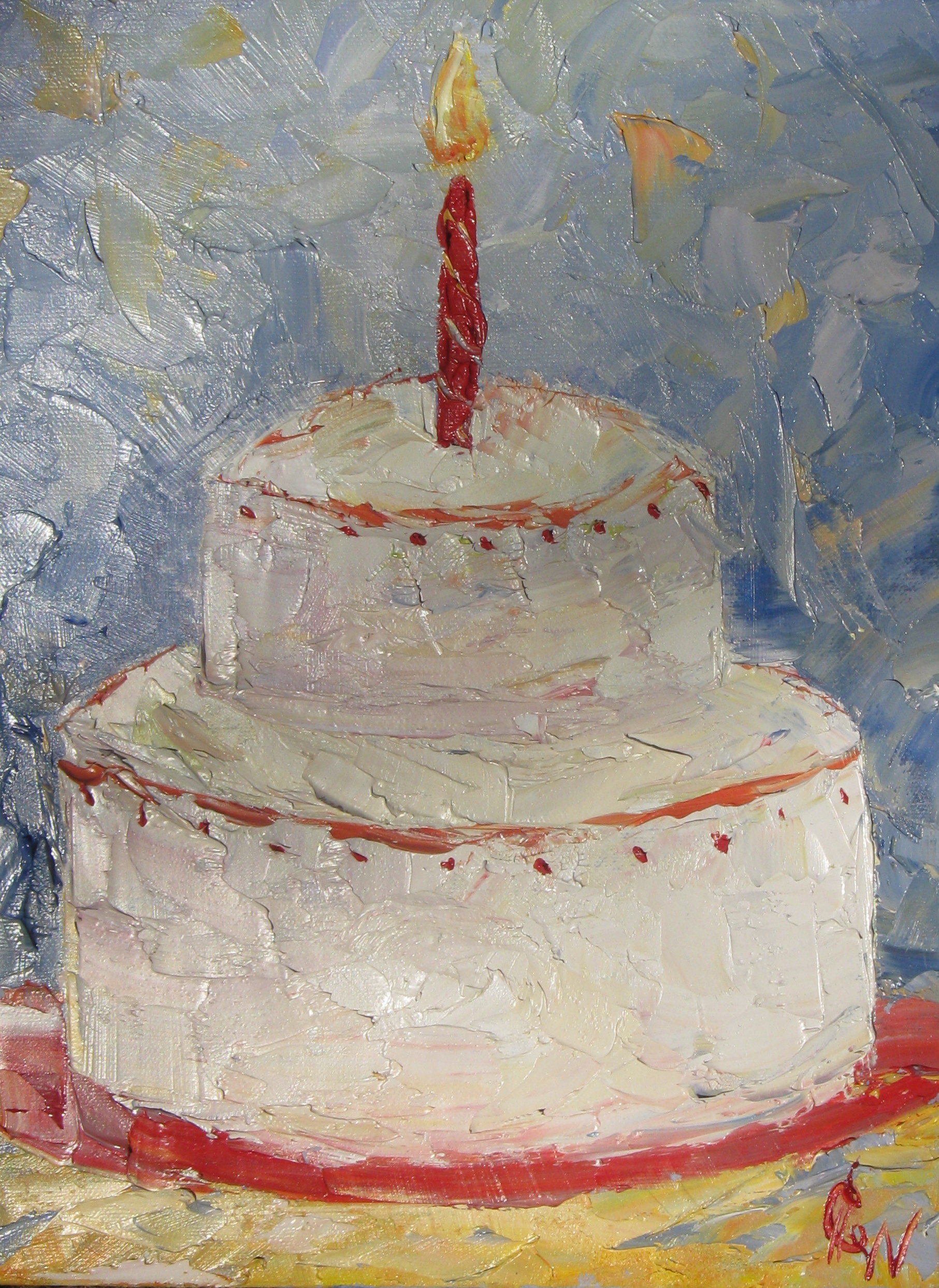 Happy Birthday Cake, Oil with palette knife, Cheryl White, Artist, Blogger, Paintonmywalls,