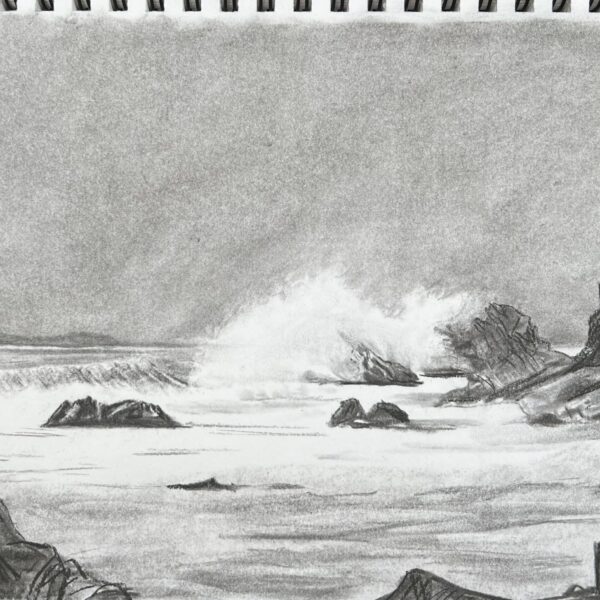 Ocean, wave, Rocks, Charcoal,Cheryl White, Artist, Blogger, Paintonmywalls,