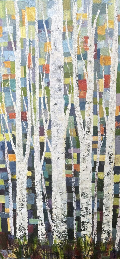 Tall Birch IV, Oil on canvas 24x48 in. $500.00