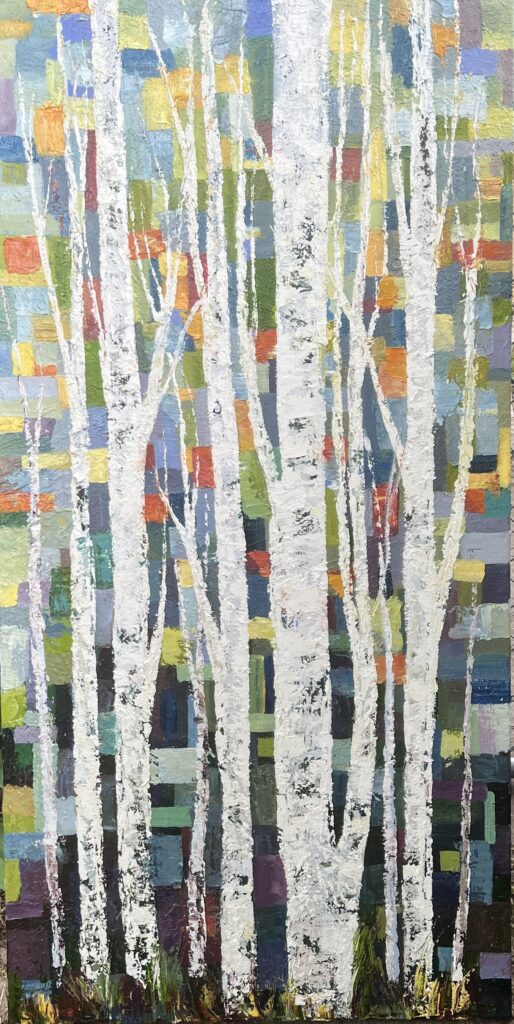 Tall Birch III, Oil on canvas 24x48 in. $500.00