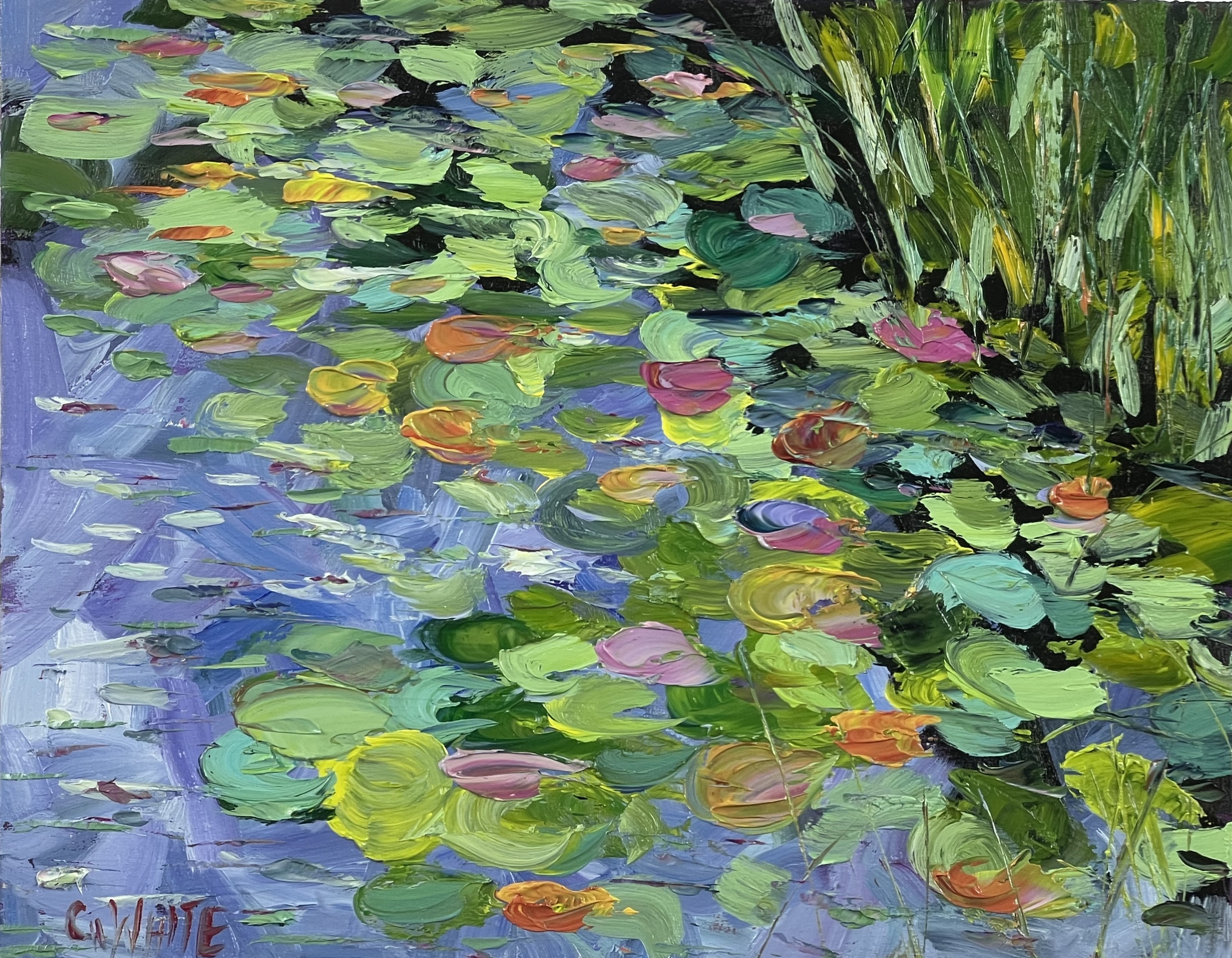 Lily Pads on Turtle Lake, 11"x14" on canvas board, framed. $100.00