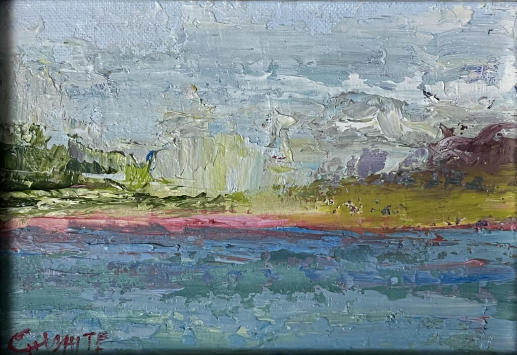 Pink Shore, 5"x7", oil on canvas board framed, $20.00