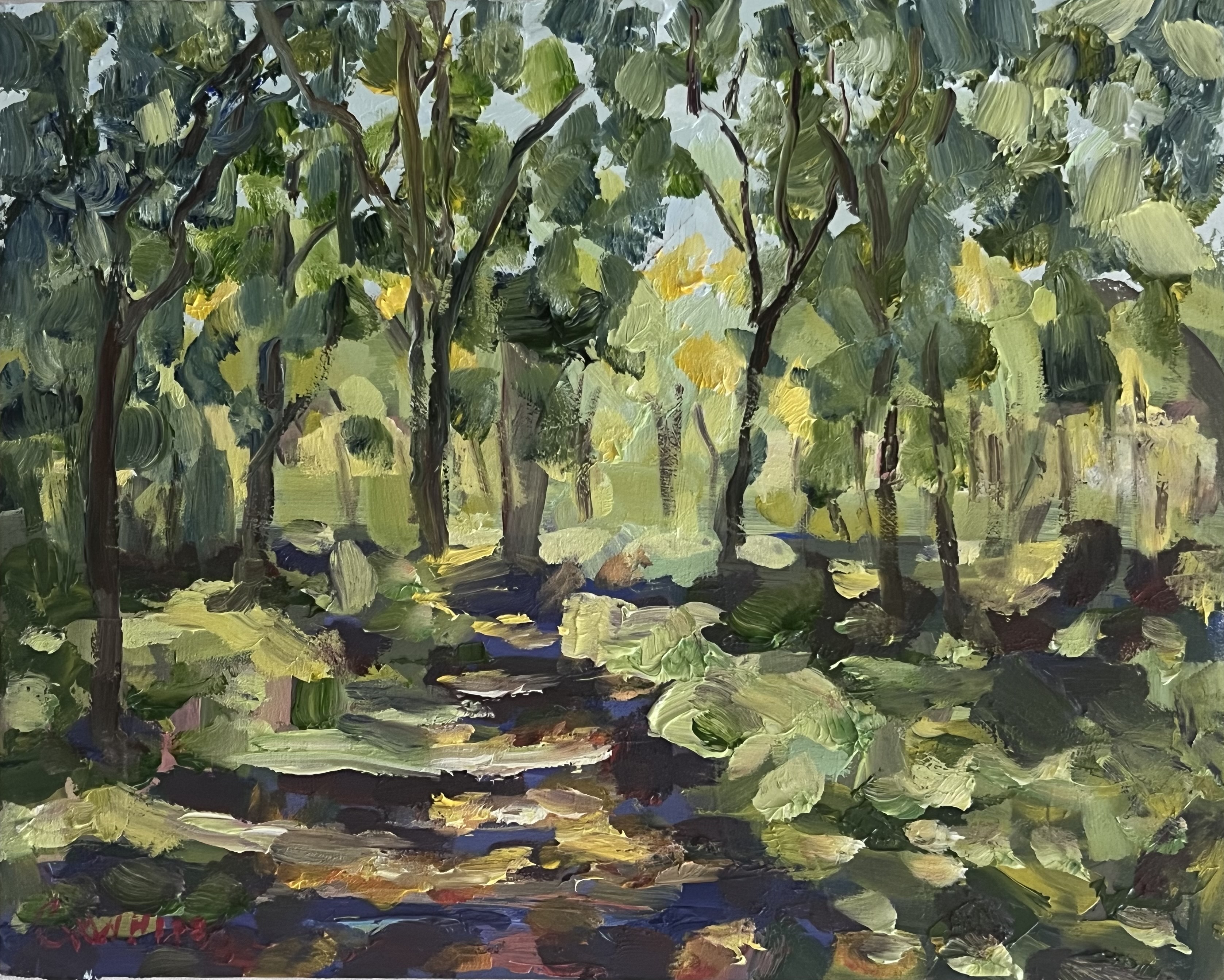 Corinth Walking Trail, 8x10 inches, oil on panel framed, art, paintonmywalls, cherylwhiteart