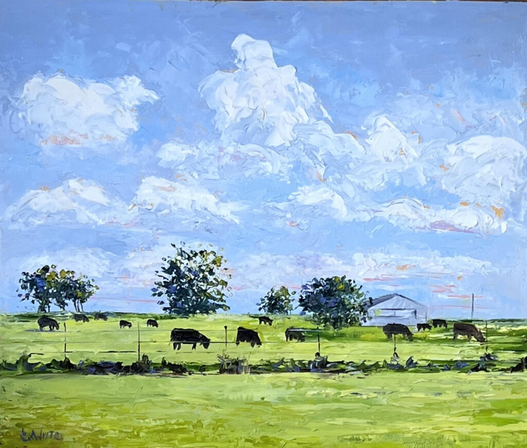 Cows In Pasture for Denise, Oli on Canvas Board, Cheryl White Art, paintonmywalls, Oil painting, cows,