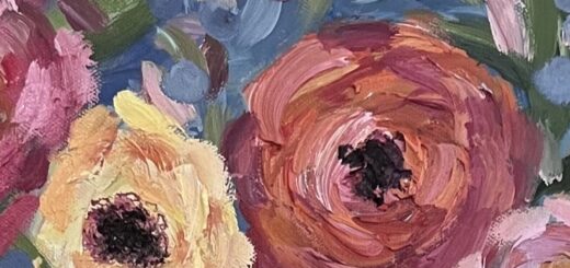 Pink Blooms Header, Cheryl White Art, Oil painting, paintonmywalls, flowers, blooms