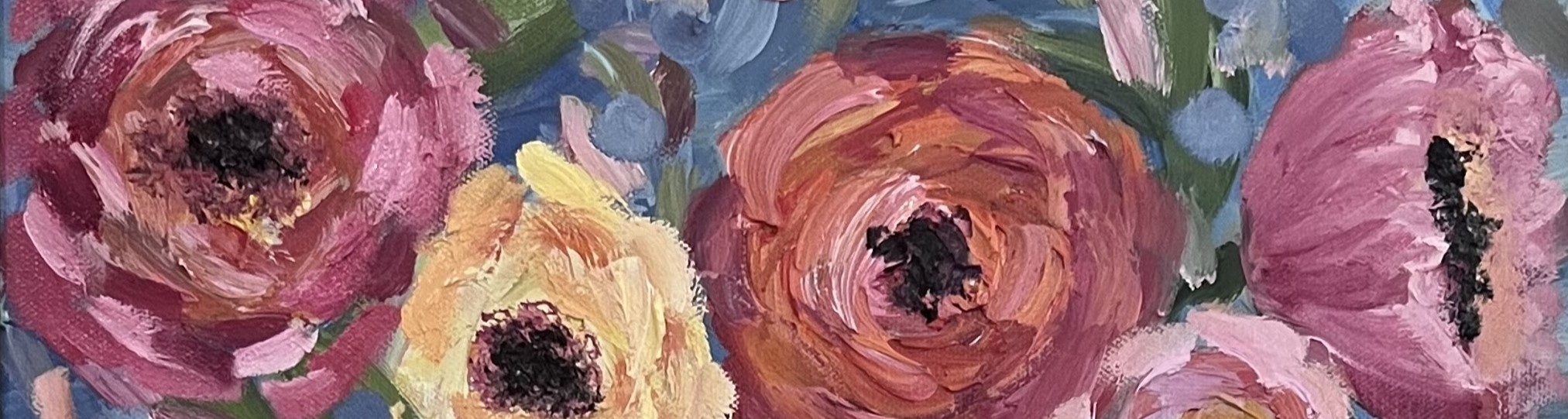 Pink Blooms Header, Cheryl White Art, Oil painting, paintonmywalls, flowers, blooms