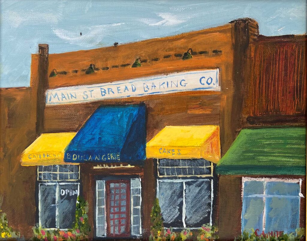 Main Street Bread Company, Grapevine, paintonmywalls, CherylWhiteArt, Grapefest plein air painting, Acrylic Painting