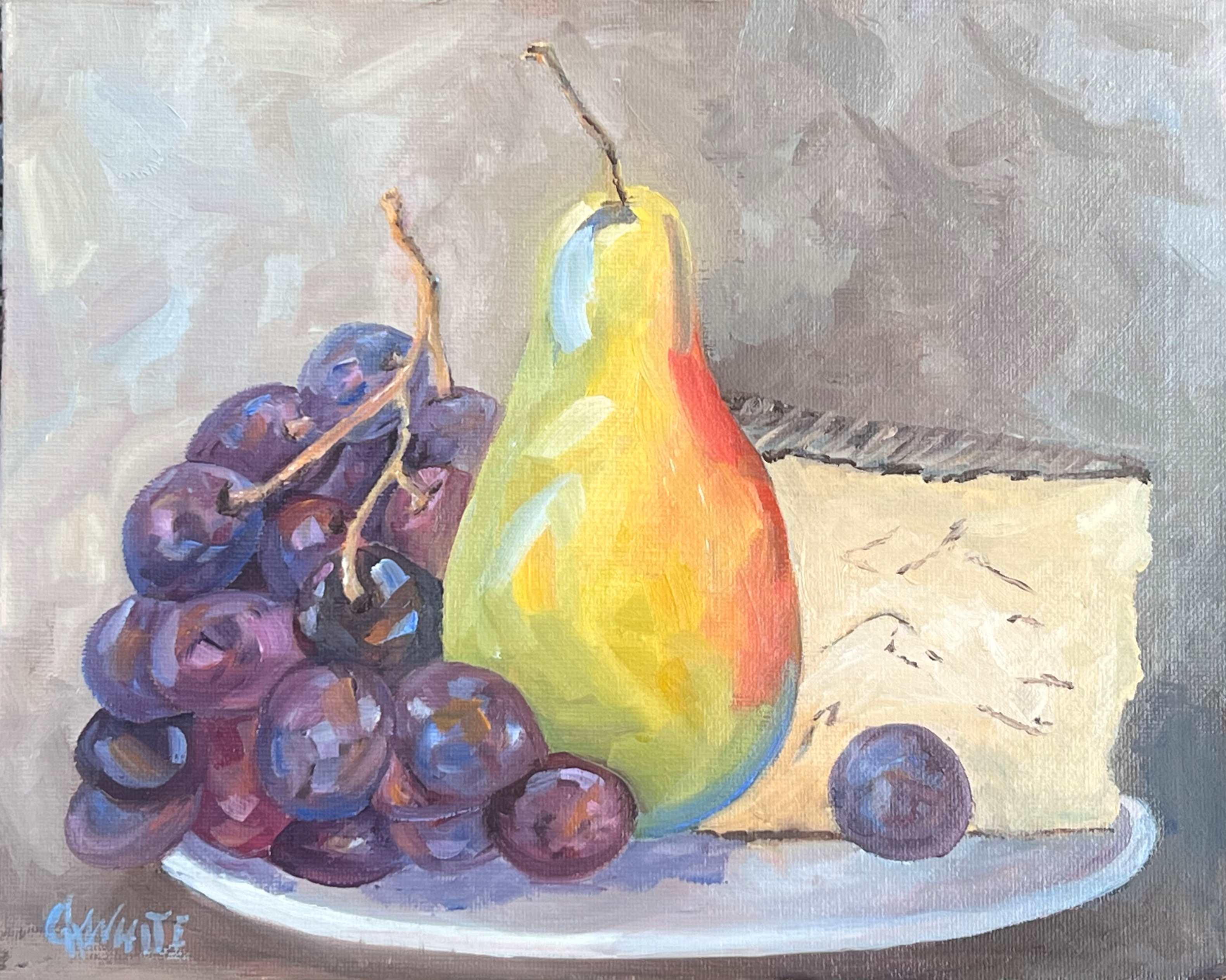 Pear, Grapes, Cheese, Oil Painting, Paintonmywalls, CherylWhiteArt, Art, Oil,