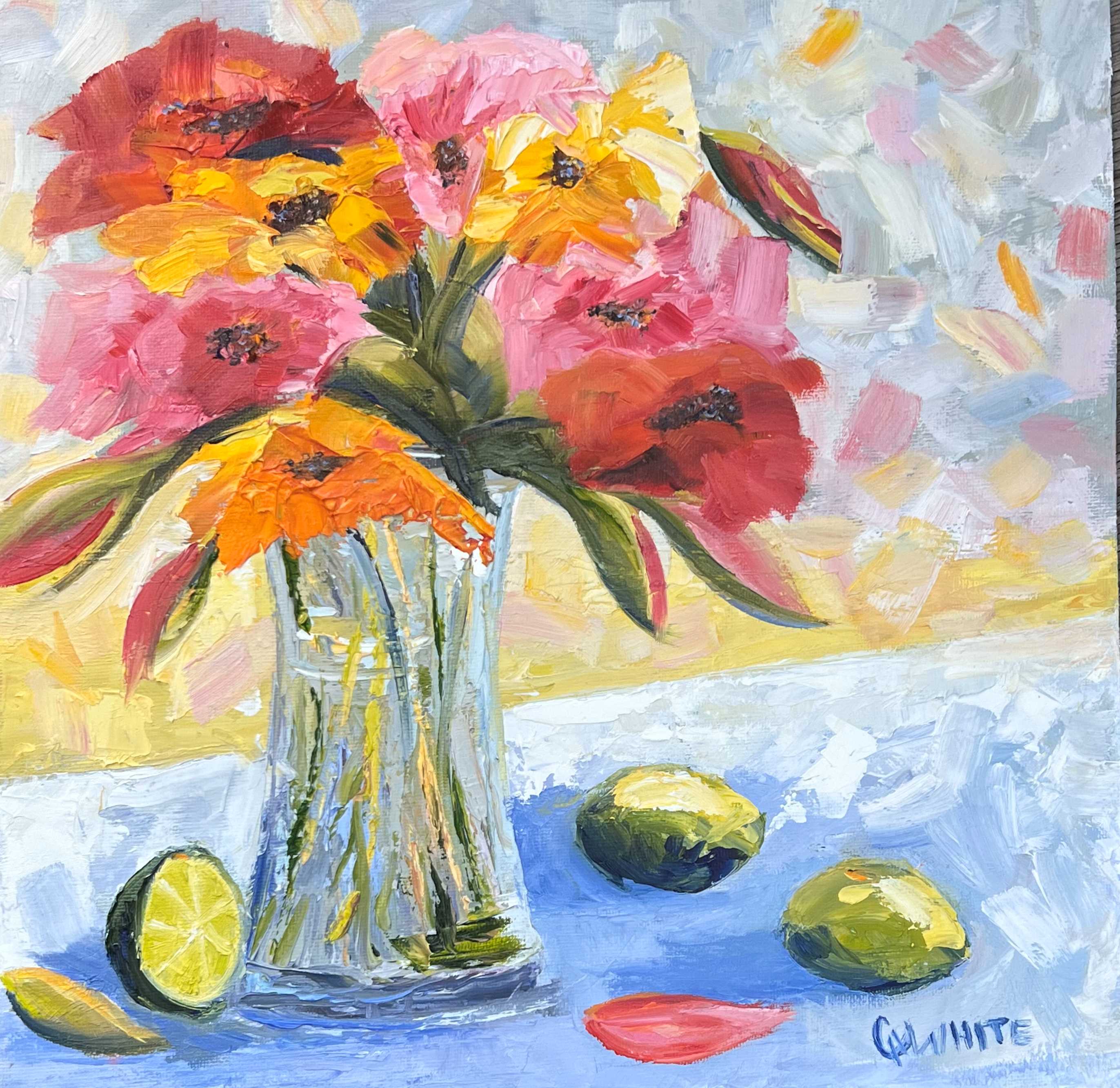 Oil Painting, Flowers in Vase with Limes, Paintonmywalls, Cheryl White, Art