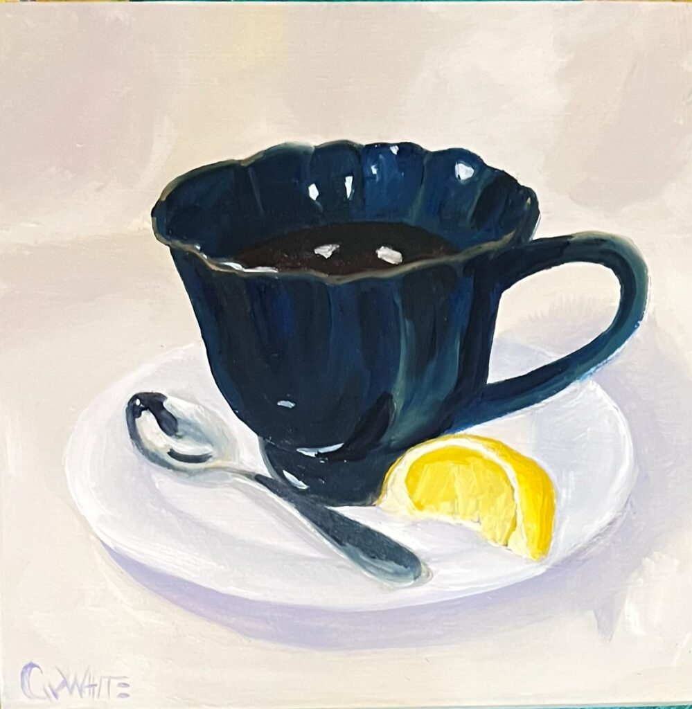 Tea-With-Lemon-oil-on-board-paintonmywalls-cheryl-white-art